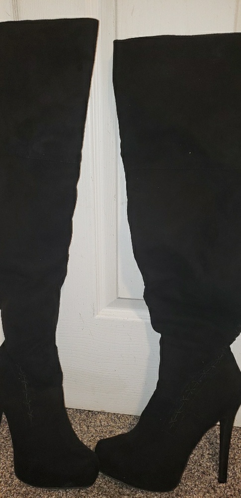 Over the knee black suede boots